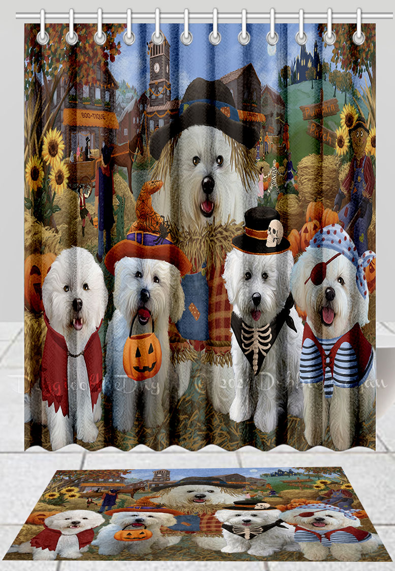 Halloween Bichon Frise Dog Bath Mat & Shower Curtain Combo Bathtub Screens Mat - Picture 11 of 13