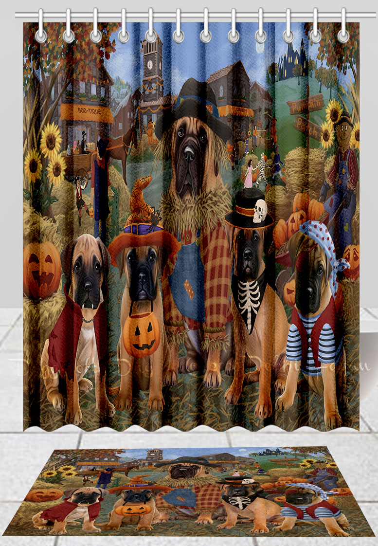 Halloween Bullmastiff Dog Bath Mat & Shower Curtain Combo Bathtub Screens Mat - Picture 11 of 13