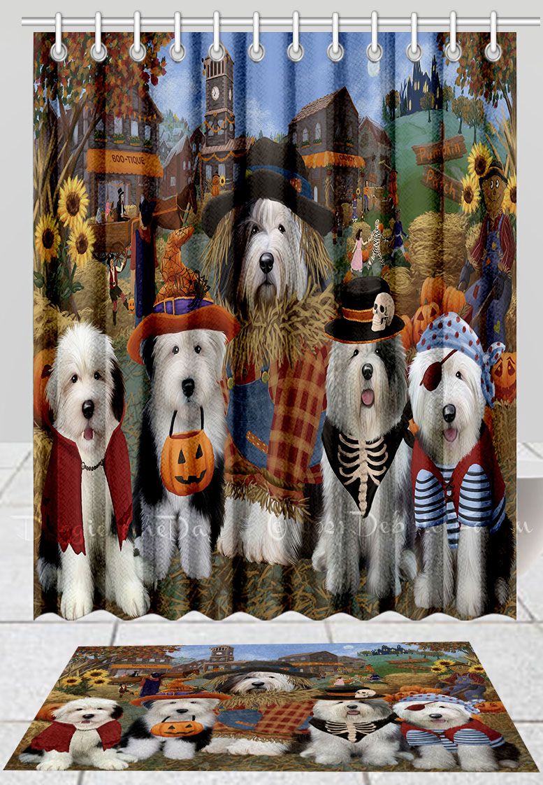 Halloween Old English Sheepdog Bath Mat & Shower Curtain Combo Bathtub Screens - Picture 11 of 13