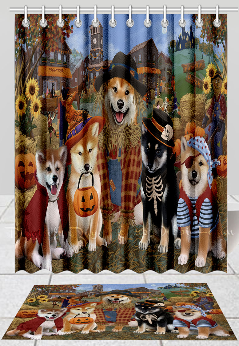 Halloween Shiba Inu Dog Bath Mat & Shower Curtain Combo Bathtub Curtain Screens - Picture 10 of 12