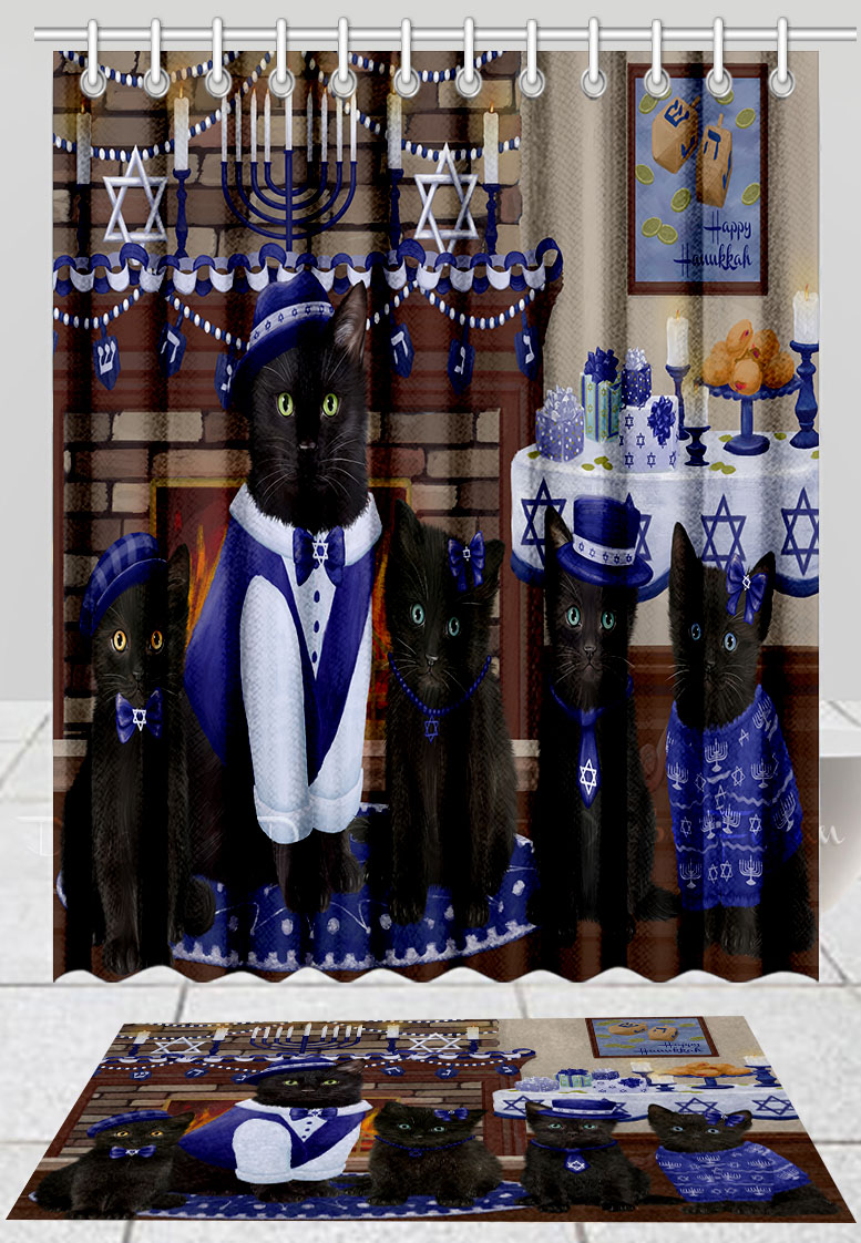 Black Cat Bath Mat & Shower Curtain Set Personalized Many Designs NWT - Picture 12 of 19