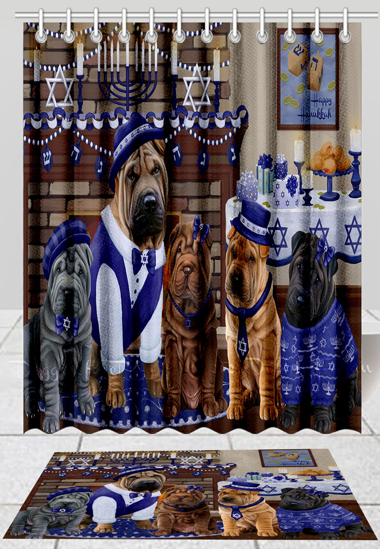 Shar Pei Dog Bath Mat & Shower Curtain Set Personalized Many Designs NWT - Picture 11 of 19