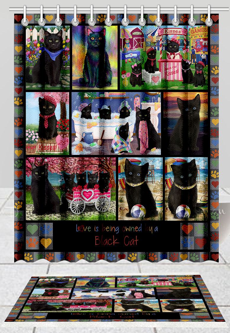 Black Cat Bath Mat & Shower Curtain Set Personalized Many Designs NWT - Picture 13 of 19