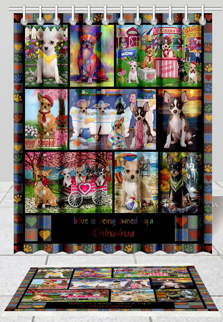 Chihuahua Dog Bath Mat & Shower Curtain Set Personalized Many Designs NWT - Picture 13 of 19