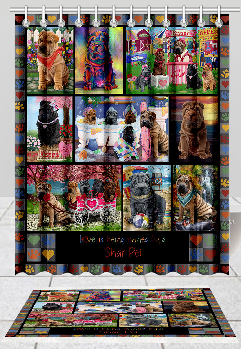 Shar Pei Dog Bath Mat & Shower Curtain Set Personalized Many Designs NWT - Picture 12 of 19