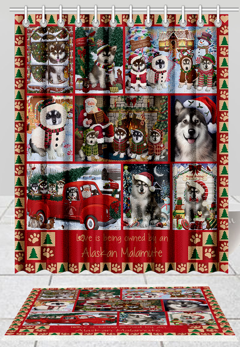 Set tappetino bagno e tenda doccia per cani Alaskan Malamute Natale personalizzato nuovo con etichette - Foto 16 di 24