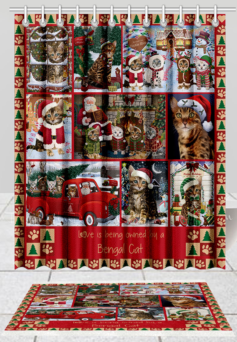 Bengalische Katze Badematte & Duschvorhang Set Weihnachten personalisiert Neu mit Etikett - Bild 15 von 23