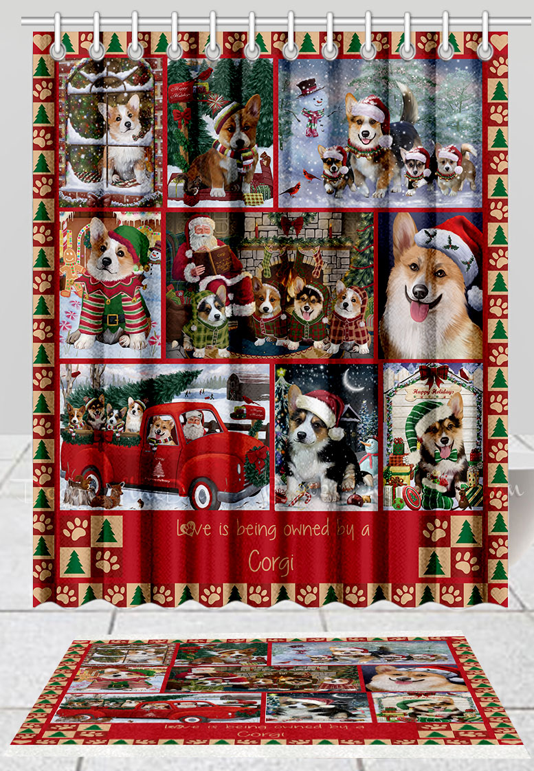 Corgi Dog Bath Mat & Shower Curtain Set Christmas Personalized Many Designs NWT - Picture 17 of 24