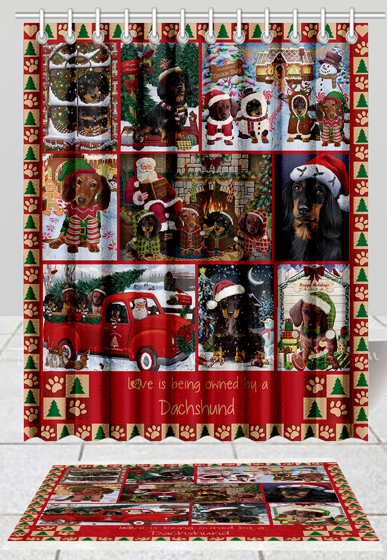 Dackel Hundebadematte & Duschvorhang Set Weihnachten personalisierte Designs Neu mit Etikett - Bild 16 von 23