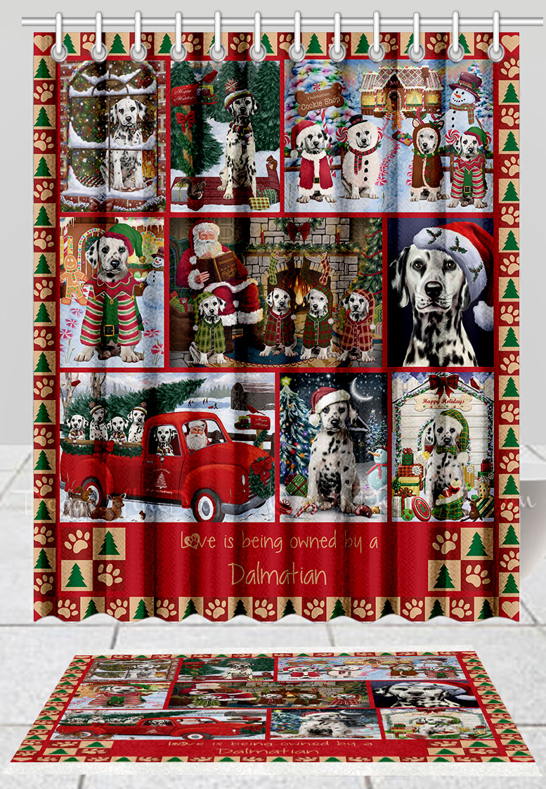 Dalmatian Dog Bath Mat & Shower Curtain Set Christmas Personalized Designs NWT - Picture 16 of 24
