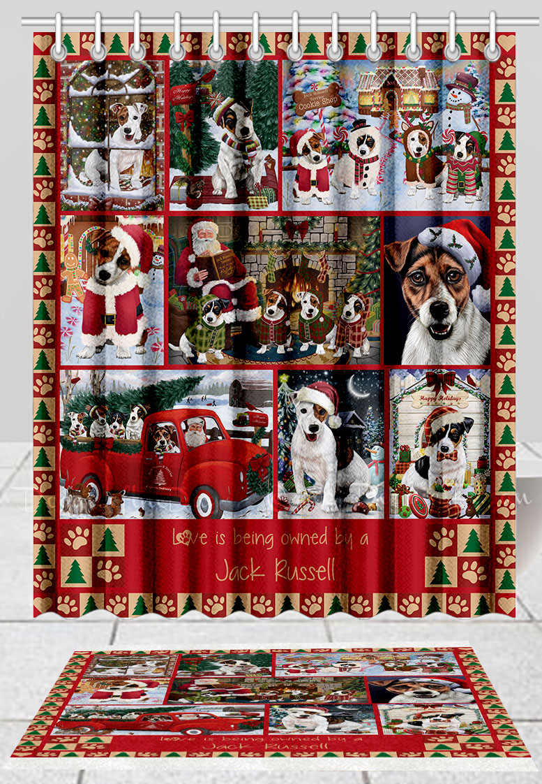 Jack Russell Dog Bath Mat & Shower Curtain Set Christmas Personalized Design NWT - Picture 15 of 22
