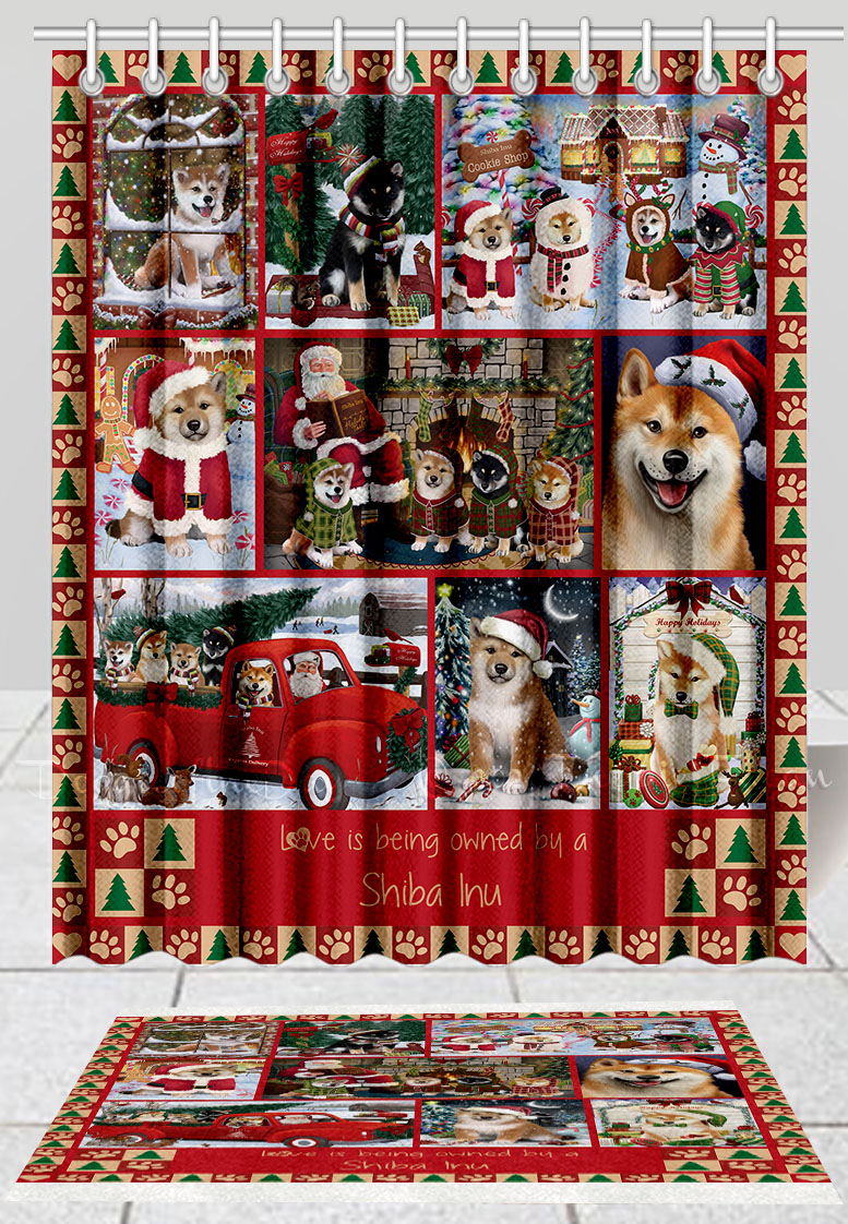 Shiba Inu Dog Bath Mat & Shower Curtain Set Christmas Personalized Designs NWT - Picture 15 of 24