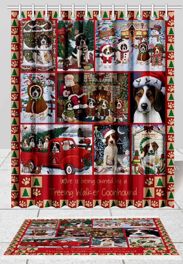 Treeing Walker Coonhound Dog Bath Mat & Shower Curtain Christmas Personalize NWT - Picture 14 of 22