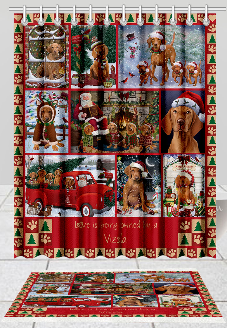 Vizsla Hundebadematte & Duschvorhang Set Weihnachten personalisiert viele Designs neu mit Etikett - Bild 15 von 24