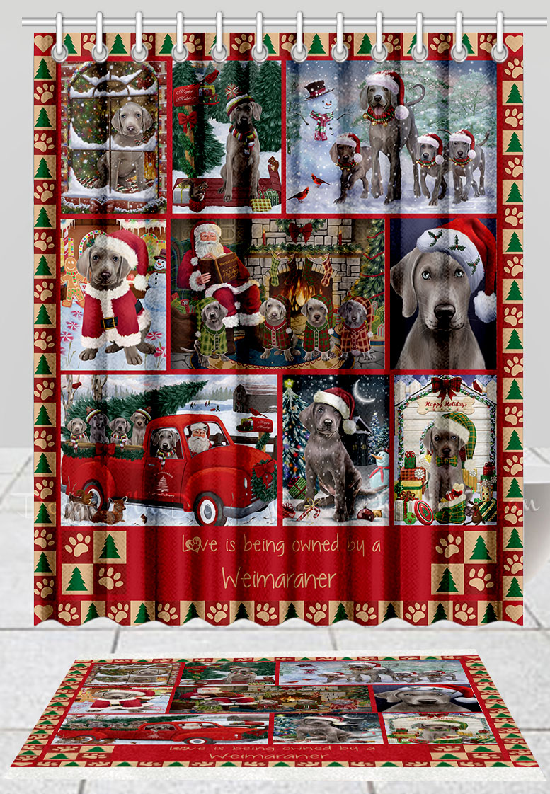 Weimaraner Set Tappetino Bagno e Tenda Doccia per Cani Natale Disegni Personalizzati Nuovo con etichette - Foto 15 di 24
