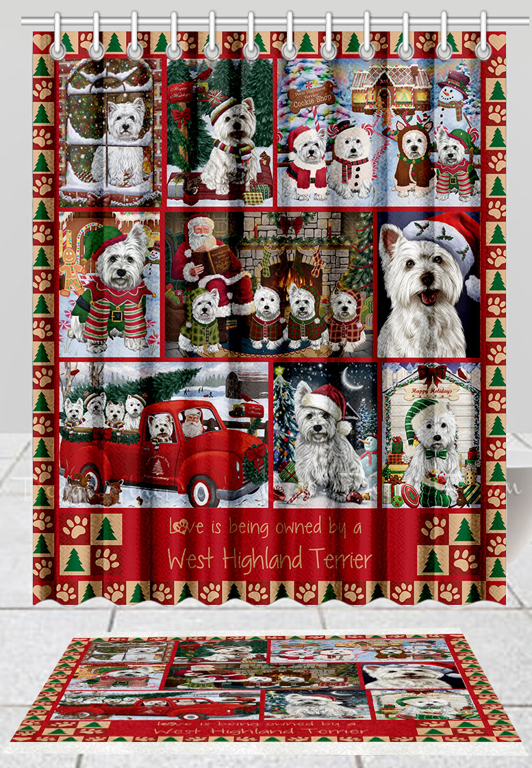 West Highland Terrier Dog Bath Mat & Shower Curtain Christmas Personalized NWT - Picture 15 of 24