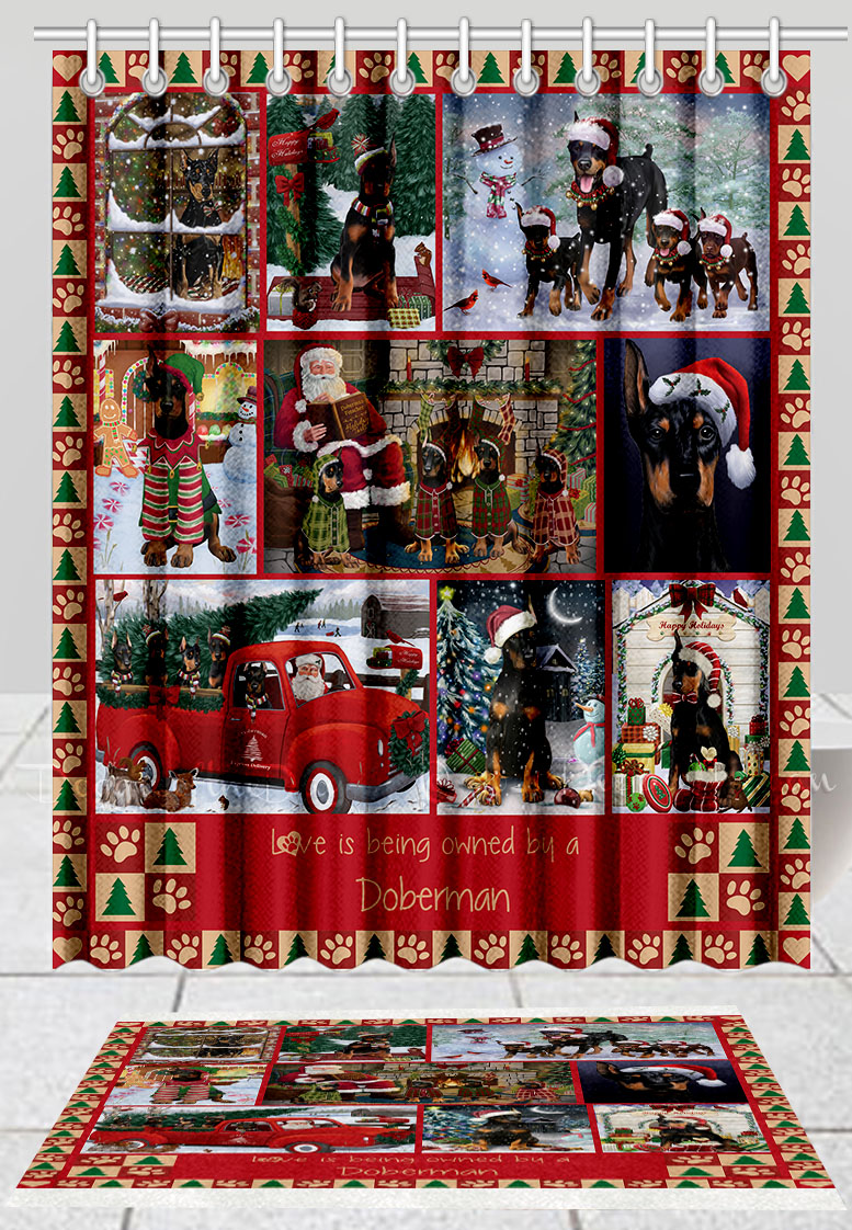 Doberman Dog Bath Mat & Shower Curtain Set Christmas Personalized Designs NWT - Picture 16 of 24