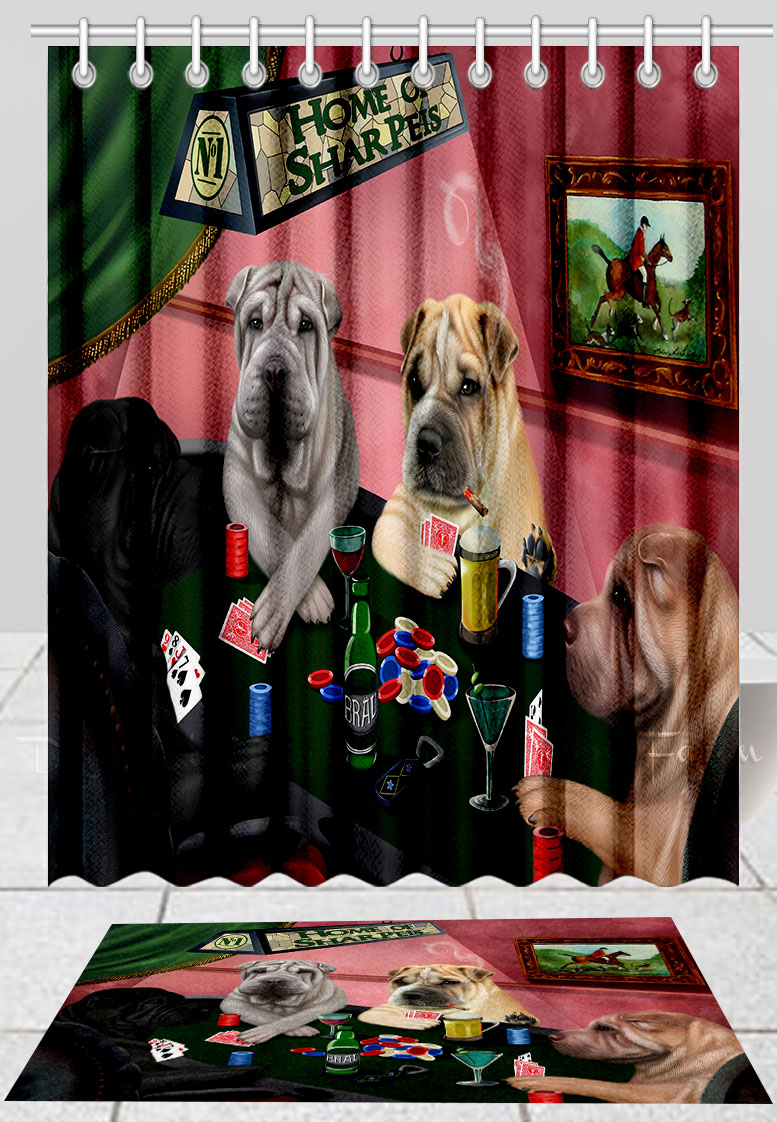 Shar Pei Dog Bath Mat & Shower Curtain Set Personalized Many Designs NWT - Picture 16 of 19
