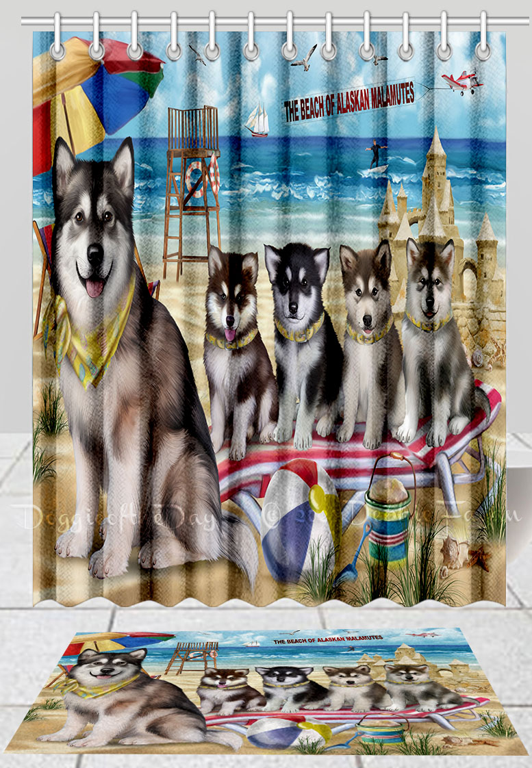Alaskan Malamute Bath Mat & Shower Curtain Set Personalized Many Designs NWT - Picture 14 of 19