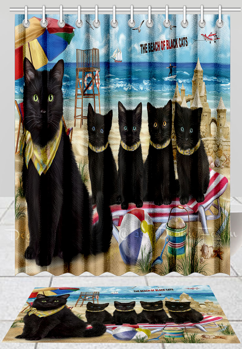 Black Cat Bath Mat & Shower Curtain Set Personalized Many Designs NWT - Picture 14 of 19
