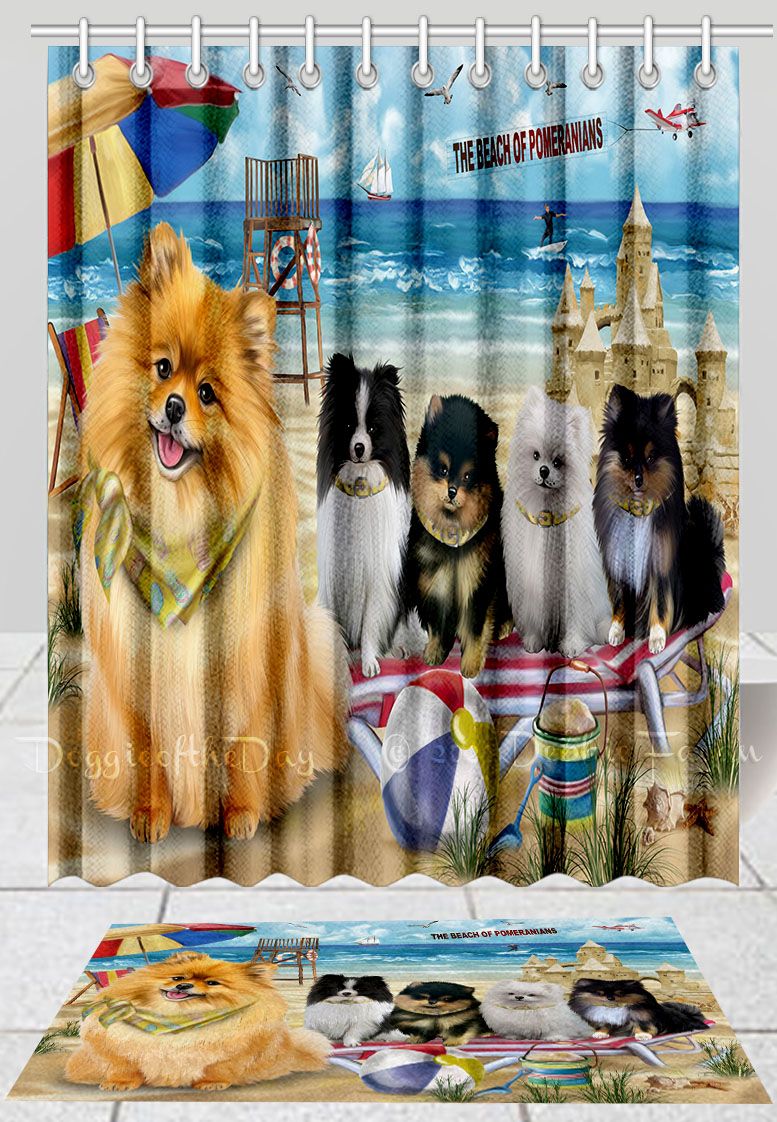 Pomeranian Dog Bath Mat & Shower Curtain Set Personalized Many Designs NWT - Picture 14 of 19