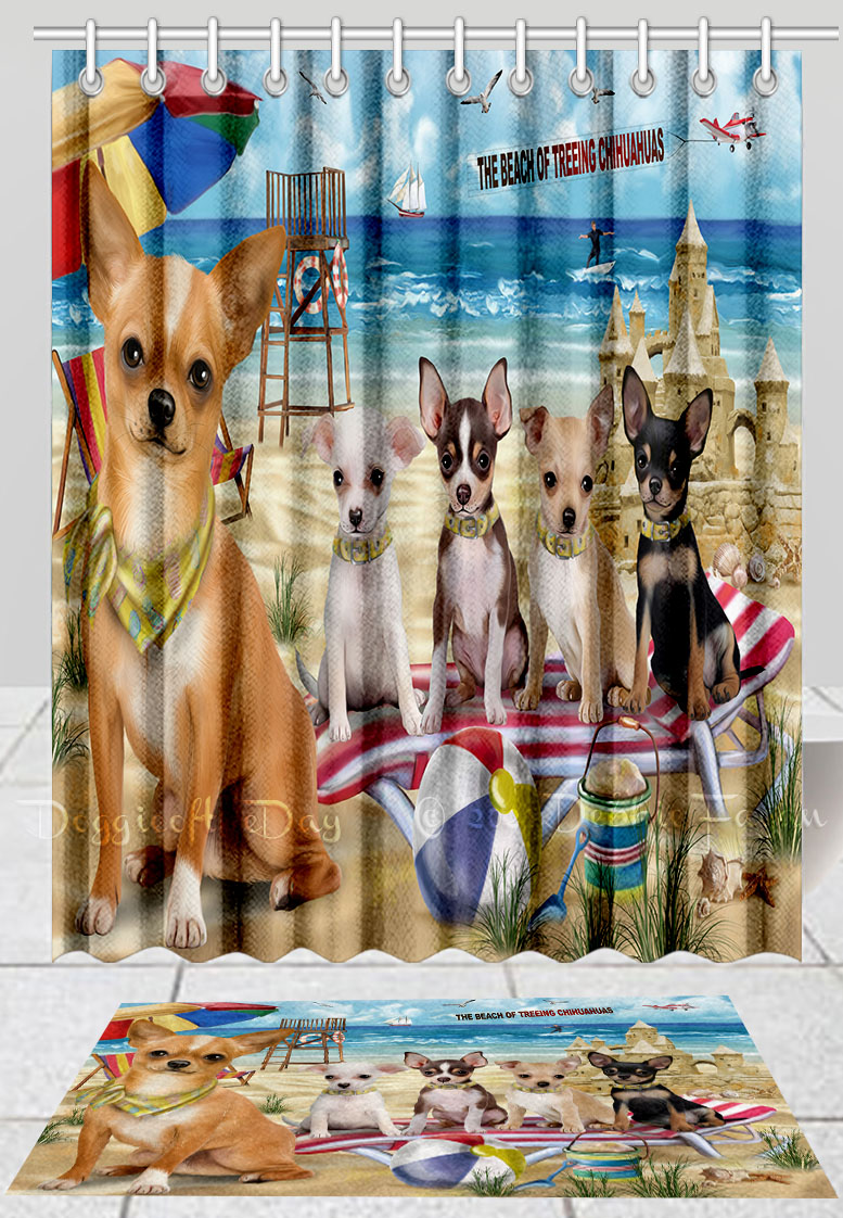 Chihuahua Dog Bath Mat & Shower Curtain Set Personalized Many Designs NWT - Picture 14 of 19