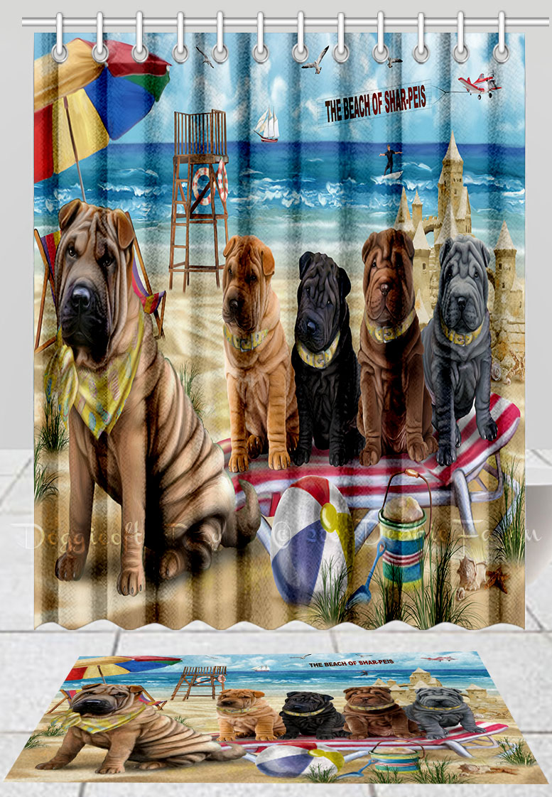 Shar Pei Dog Bath Mat & Shower Curtain Set Personalized Many Designs NWT - Picture 13 of 19