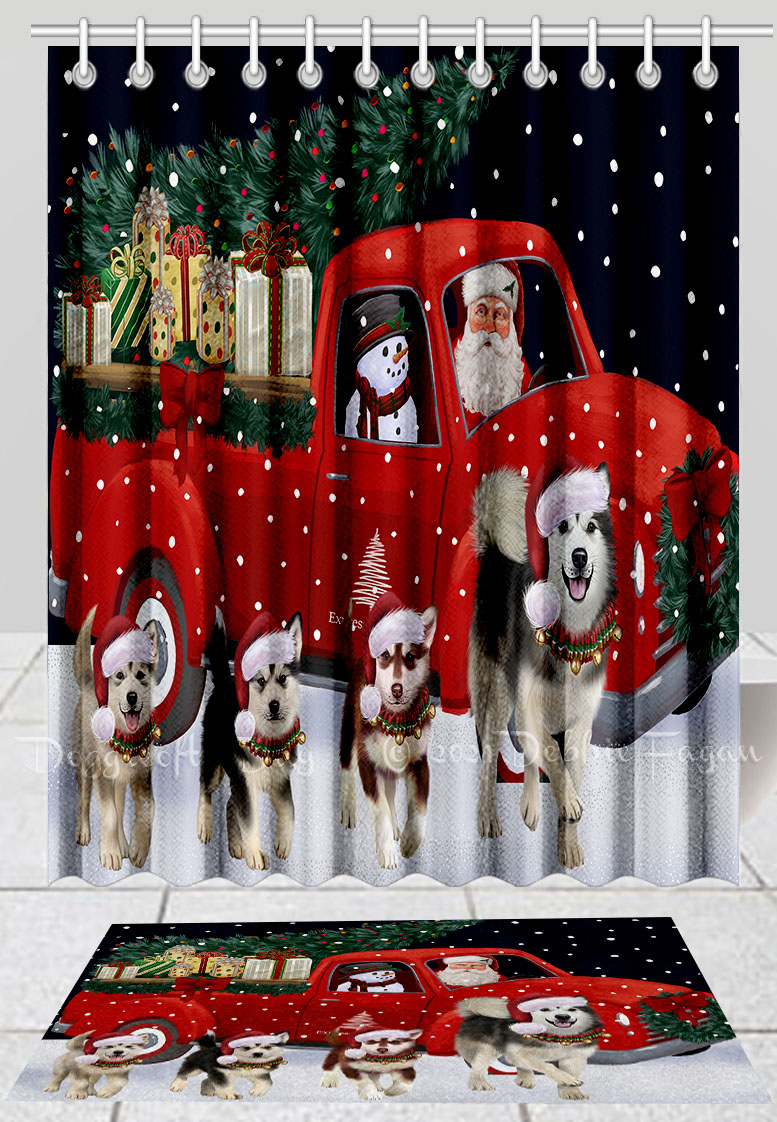 Set tappetino bagno e tenda doccia per cani Alaskan Malamute Natale personalizzato nuovo con etichette - Foto 21 di 24