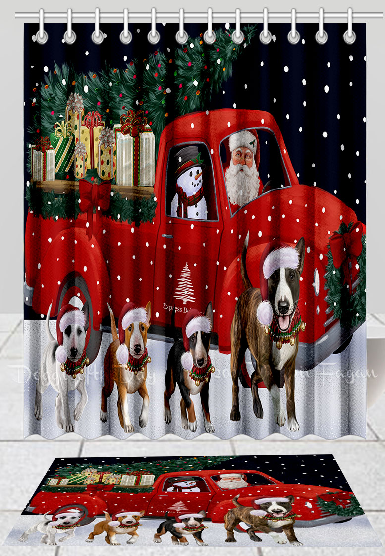 Bull Terrier Dog Bath Mat & Shower Curtain Set Christmas Personalized Design NWT