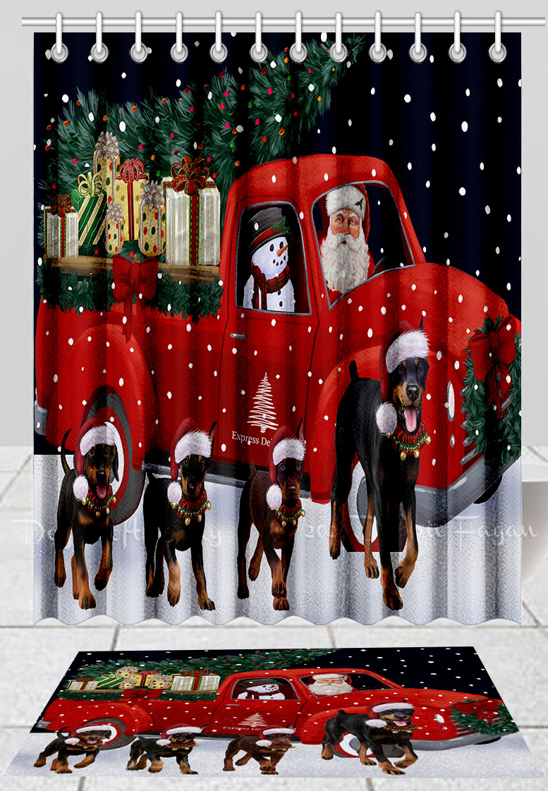 Doberman Dog Bath Mat & Shower Curtain Set Christmas Personalized Designs NWT - Picture 21 of 24