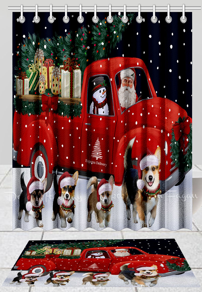 Corgi Dog Bath Mat & Shower Curtain Set Christmas Personalized Many Designs NWT - Picture 11 of 24