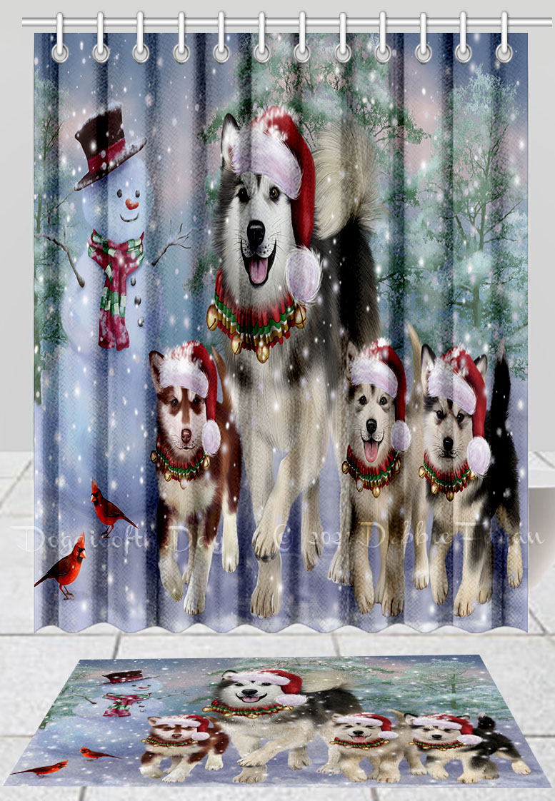 Set tappetino bagno e tenda doccia per cani Alaskan Malamute Natale personalizzato nuovo con etichette - Foto 13 di 24