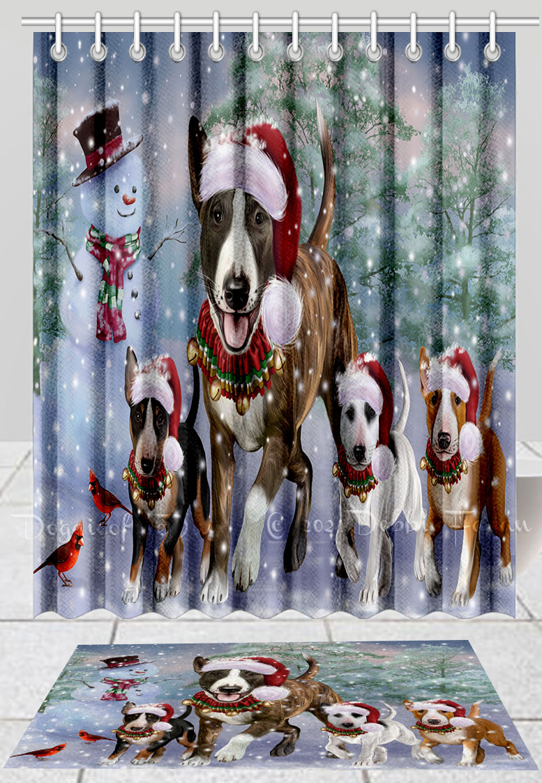 Bull Terrier Dog Bath Mat & Shower Curtain Set Christmas Personalized Design NWT