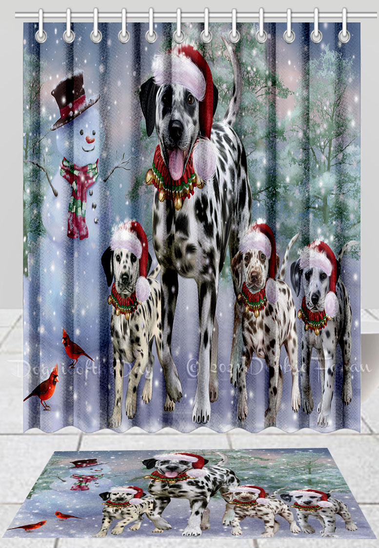 Dalmatian Dog Bath Mat & Shower Curtain Set Christmas Personalized Designs NWT - Picture 13 of 24