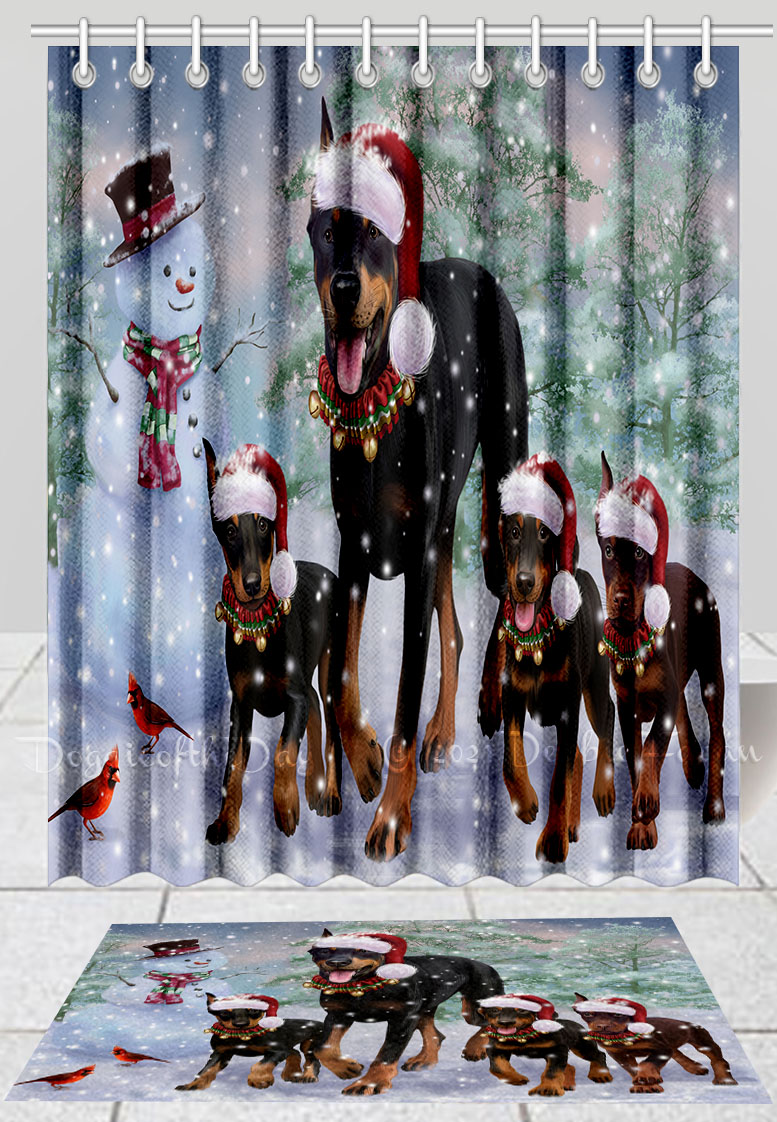 Doberman Dog Bath Mat & Shower Curtain Set Christmas Personalized Designs NWT - Picture 13 of 24