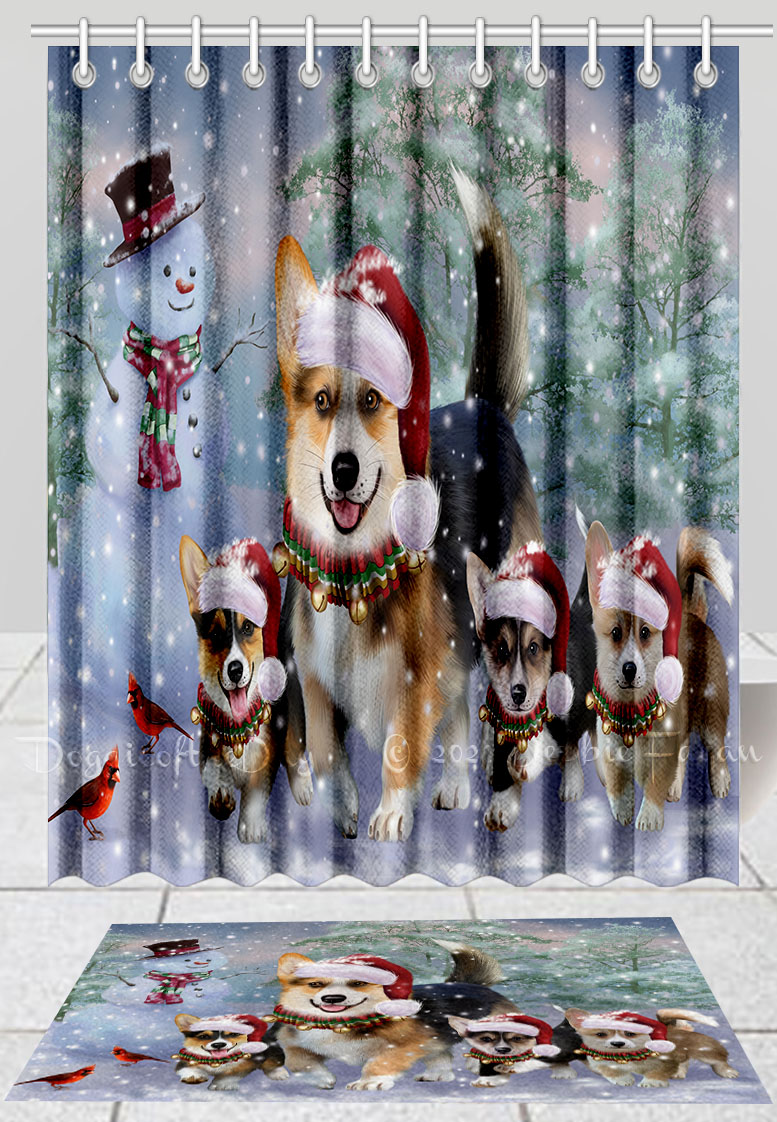 Corgi Dog Bath Mat & Shower Curtain Set Christmas Personalized Many Designs NWT - Picture 12 of 24