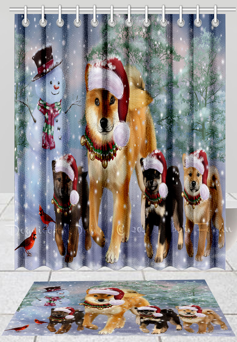 Shiba Inu Dog Bath Mat & Shower Curtain Set Christmas Personalized Designs NWT - Picture 12 of 24