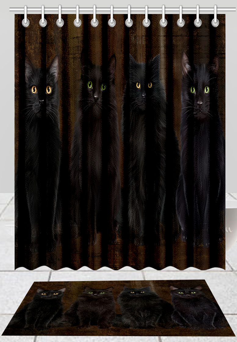 Black Cat Bath Mat & Shower Curtain Set Personalized Many Designs NWT - Picture 18 of 19