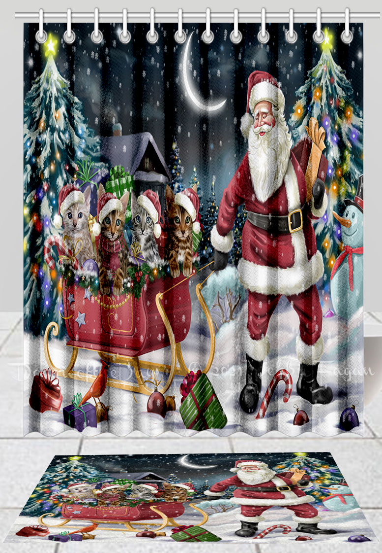 Bengalische Katze Badematte & Duschvorhang Set Weihnachten personalisiert Neu mit Etikett - Bild 19 von 23