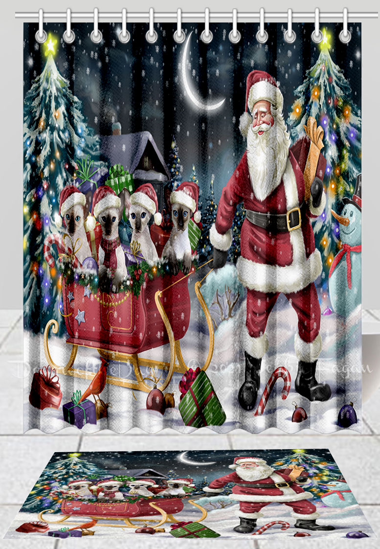 Oriental Blue Point Siamese Cat Bath Mat & Shower Curtain Christmas Custom NWT - Picture 15 of 16