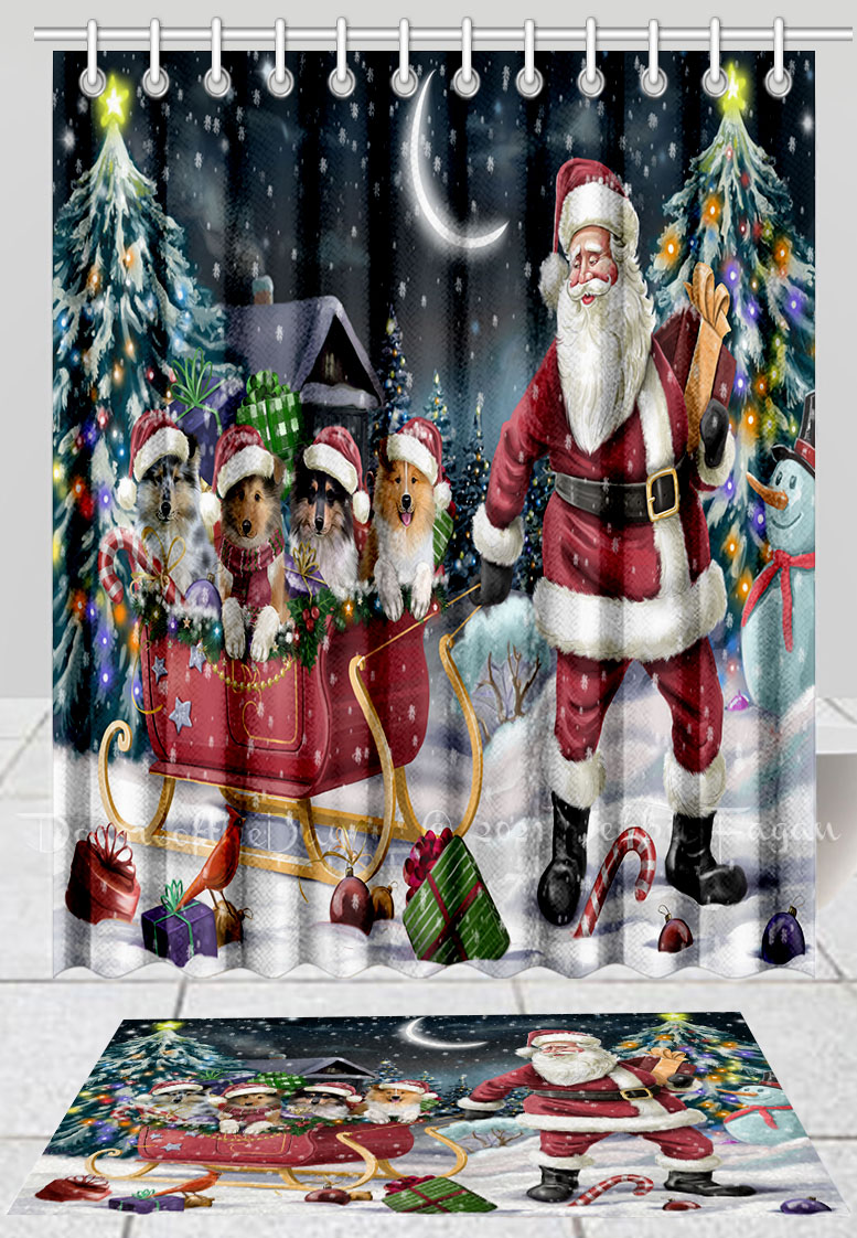 Rough Collie Hundematte & Duschvorhang Set Weihnachten personalisiertes Design neu mit Etikett - Bild 14 von 18
