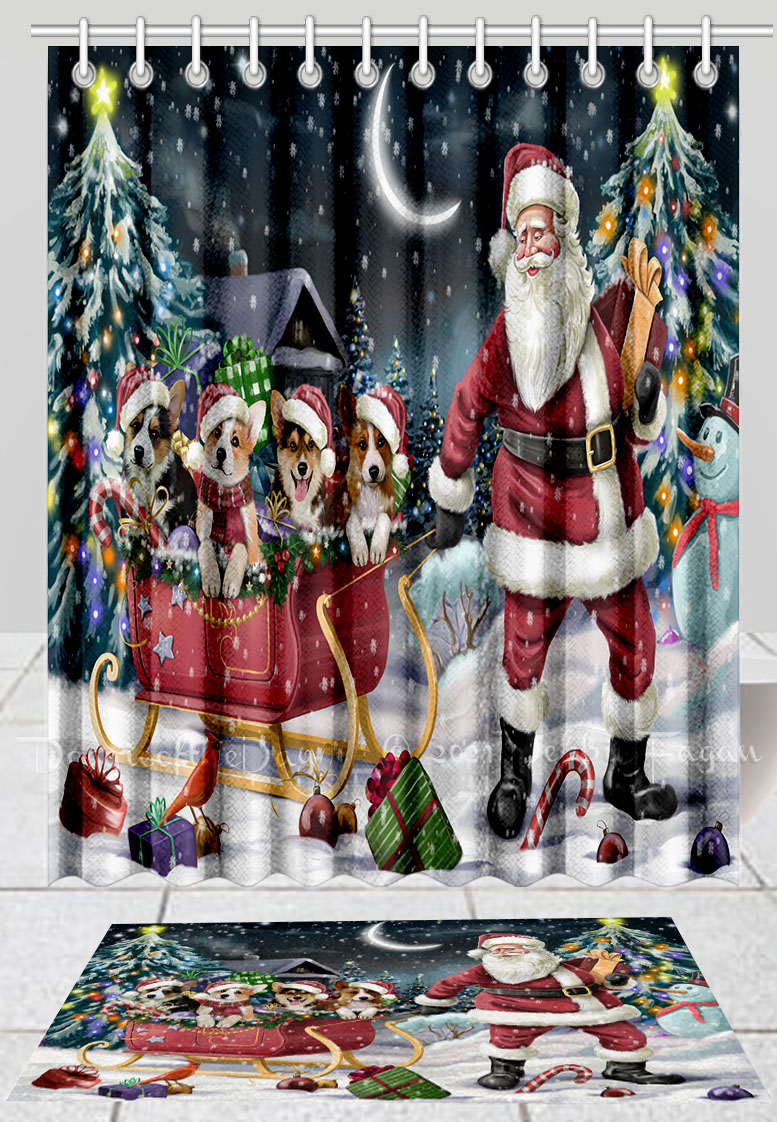 Corgi Dog Bath Mat & Shower Curtain Set Christmas Personalized Many Designs NWT - Picture 21 of 24