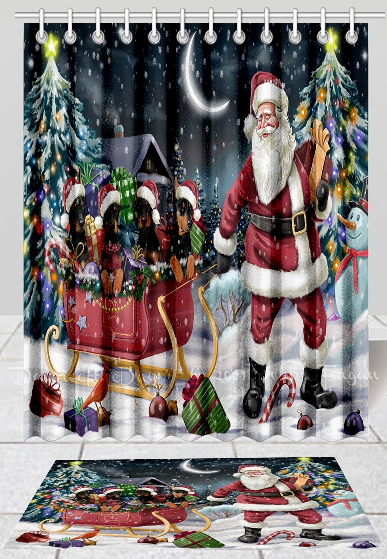 Doberman Dog Bath Mat & Shower Curtain Set Christmas Personalized Designs NWT - Picture 20 of 24