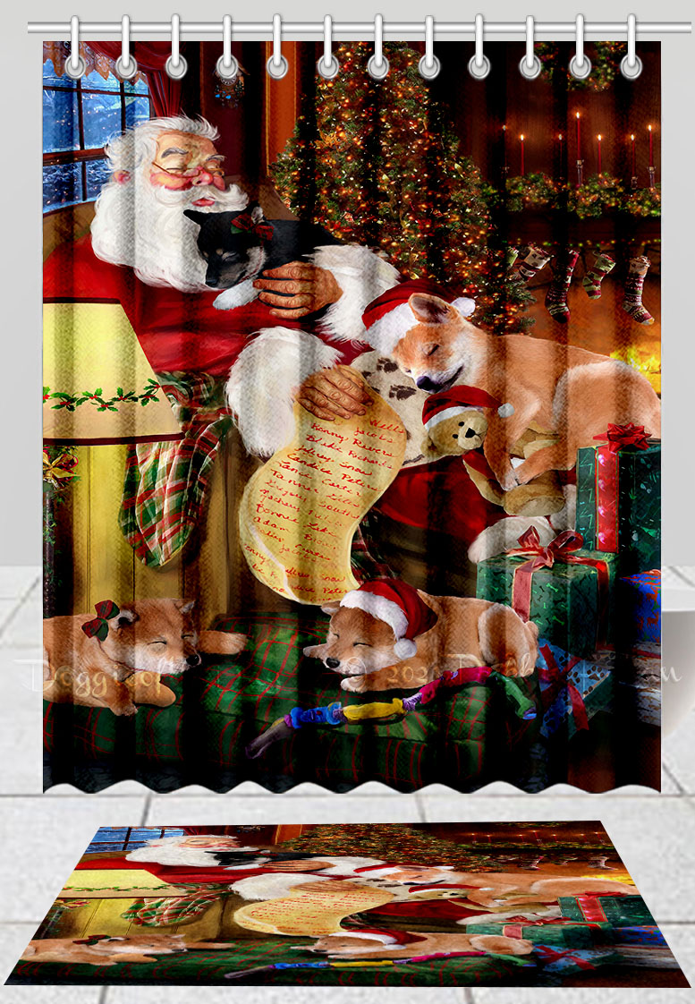 Shiba Inu Dog Bath Mat & Shower Curtain Set Christmas Personalized Designs NWT - Picture 22 of 24