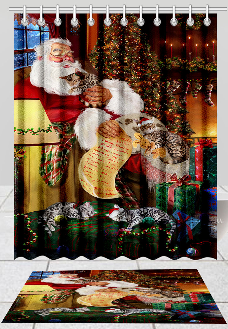 Bengalische Katze Badematte & Duschvorhang Set Weihnachten personalisiert Neu mit Etikett - Bild 22 von 23
