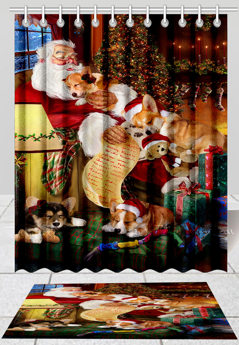Corgi Dog Bath Mat & Shower Curtain Set Christmas Personalized Many Designs NWT - Picture 23 of 24