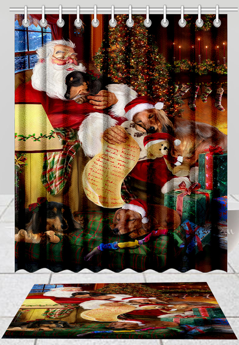 Dackel Hundebadematte & Duschvorhang Set Weihnachten personalisierte Designs Neu mit Etikett - Bild 22 von 23
