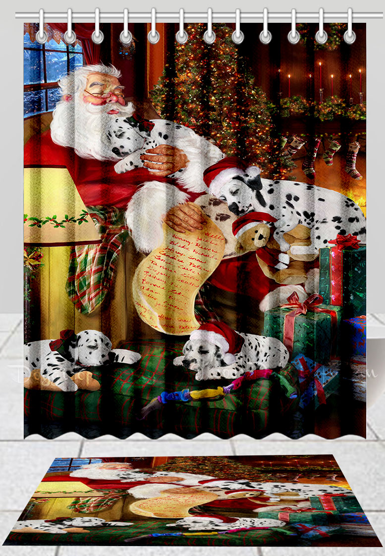 Dalmatian Dog Bath Mat & Shower Curtain Set Christmas Personalized Designs NWT - Picture 23 of 24
