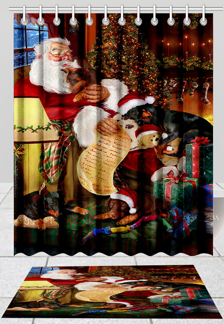 Doberman Dog Bath Mat & Shower Curtain Set Christmas Personalized Designs NWT - Picture 23 of 24