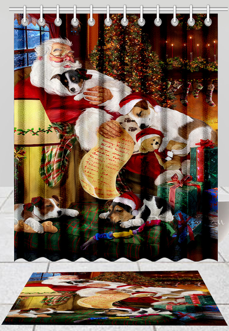 Jack Russell Dog Bath Mat & Shower Curtain Set Christmas Personalized Design NWT - Picture 21 of 22